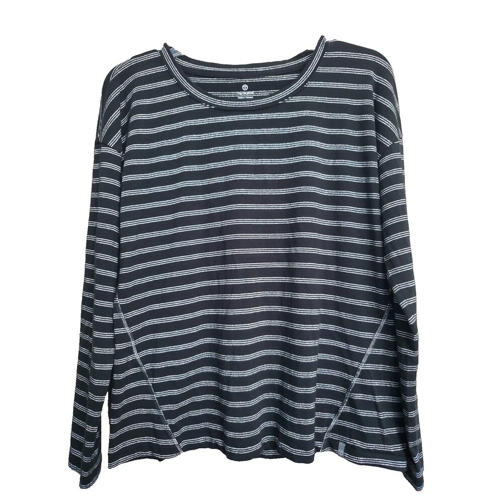 T by Talbots Cotton Blend Black Silver Shimmer Stripe Long Sleeve T-Shirt Size M